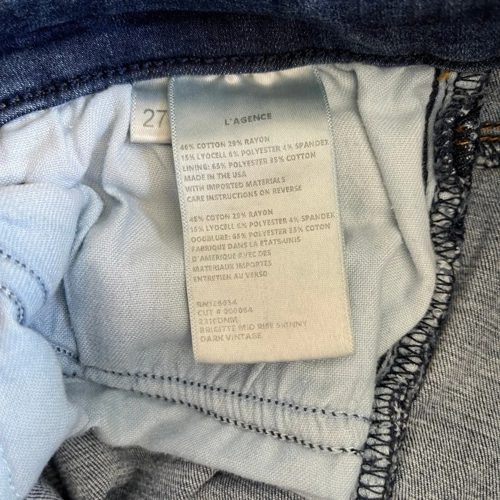 L'Agence‎ Brigitte Skinny Stretch Mid-Rise Jeans Vintage Wash Womens 27 Blue